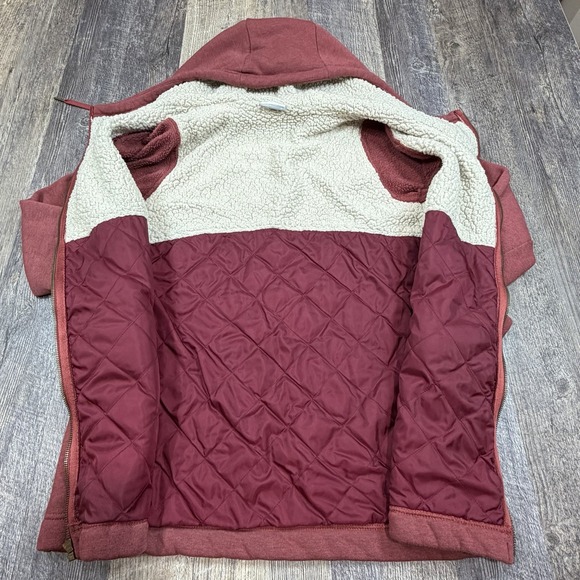 Columbia Women's Sherpa Lined Chore Hooded Jacket Red Zip Up Size M Lightweight - Picture 7 of 14